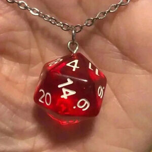 Red 20 Sided Die D&D Dungeons and Dragons Stainless Steel Necklace